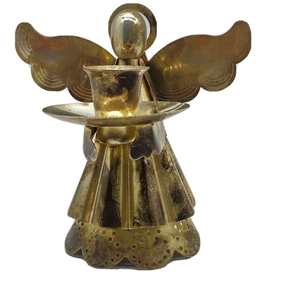 Vintage 80s Godinger Silver Art Angel Taper Candle Holder Pierced‎ Design 5.75"